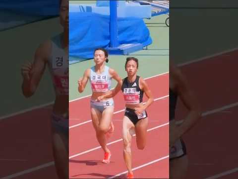 여자육상 100m <strong>대학부</strong> 예선을 통과하는 선수들