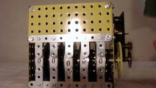 Meccano decimal counter with a clockwork motor