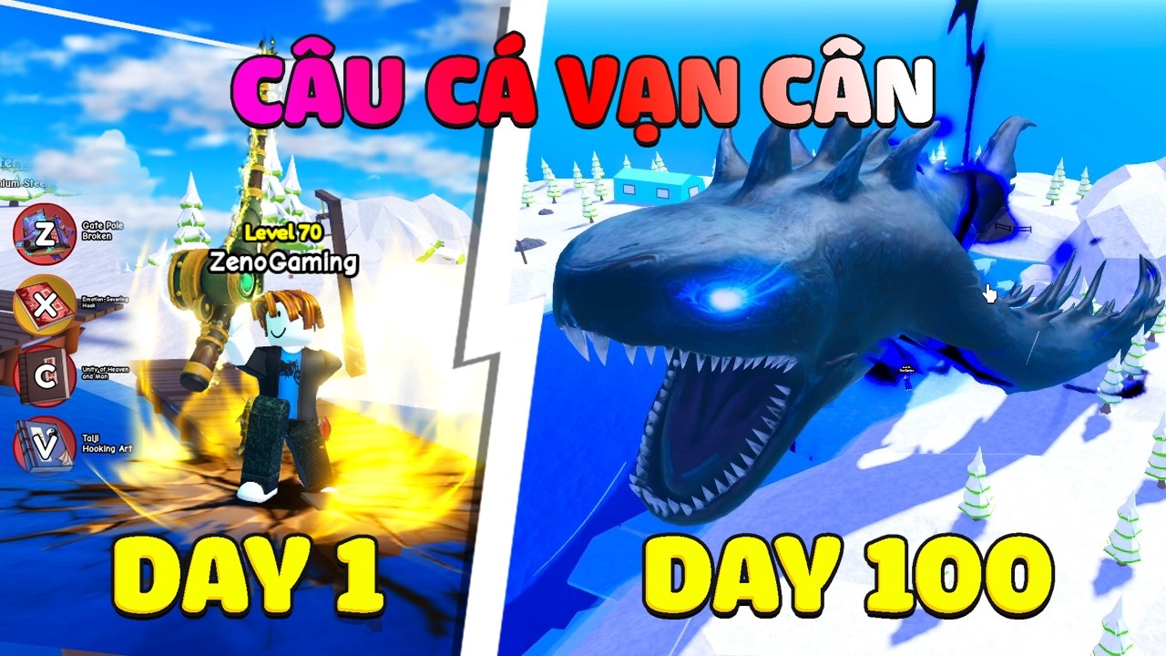 ZENO THỬ THÁCH 100 NGÀY PHÁ ĐẢO GAME CÂU CÁ VẠN CÂN - Titan Fishing ROBLOX