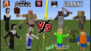Evil Nun, Ice Scream, Mr. Meat (Keplerians Horrors) VS Baldi's Basics and Granny [Minecraft PE]