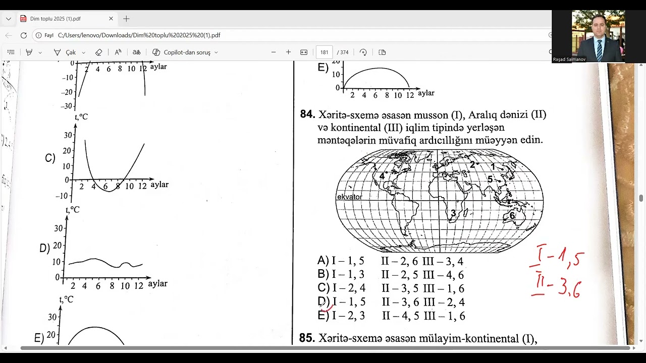 İqlim qurşaqları 76-144.DİM test toplusu 2025.