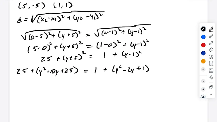 Find a point on the y-axis that is equidistant from the points (5,-5) and (1,1)