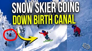 Snow Skier Going Down “Birth Canal” Then Crashing