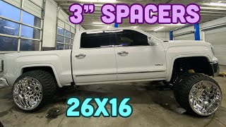 CRAZY Squatted GMC on 26x16 FORGIATOS and 3' SPACERS | Mounting 26x16s and 35x15.50 | Air Ride