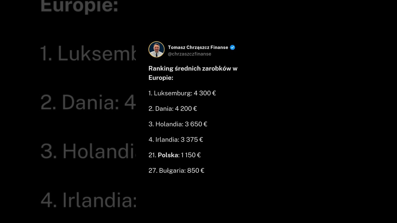 RANKING ŚREDNICH ZAROBKÓW W EUROPIE 