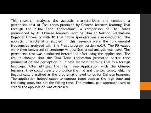 Chinese Learners Learning Thai Language with an Application Evidence from an Acoustic Study and a Pe