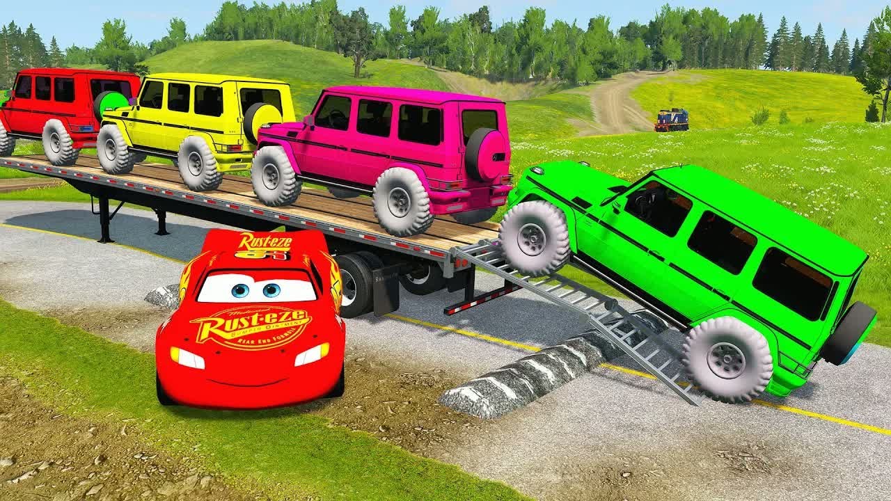 Flatbed Truck McQueen | Transportation with Truck - Pothole vs Car #62| BeamNG.Drive Gameplay