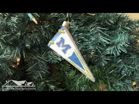 Christmas Glass Ornament University of Michigan Pennant
