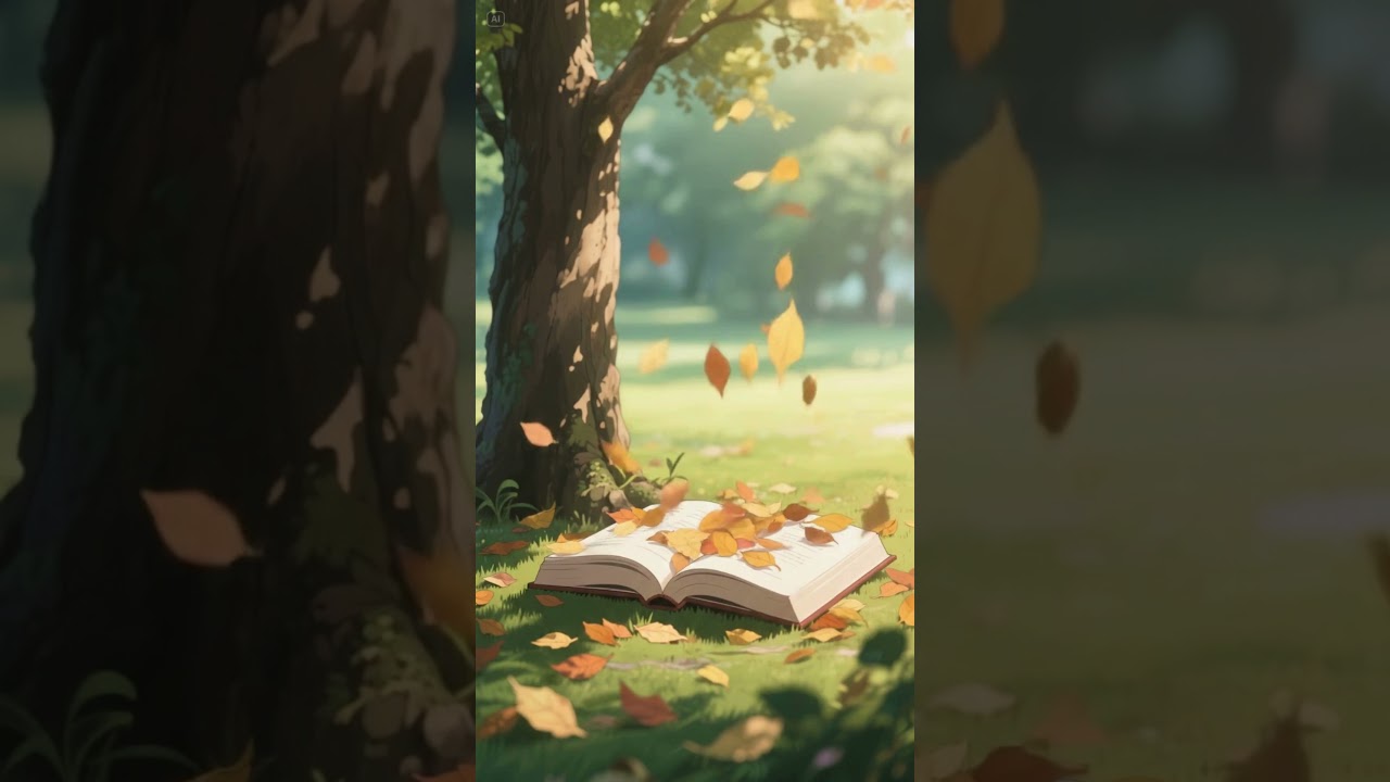 Falling Autumn Leaves Over an Open Book 