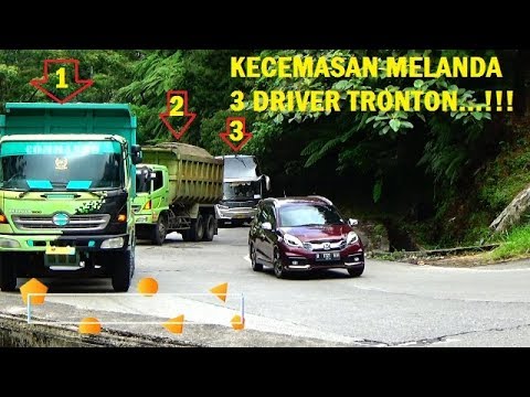 DRIVER BUS TRONTON CEMAS, 2 TRONTON MUATAN PASIR ANGKAT KEPALA DI TANJAKAN DI DEPANNYA