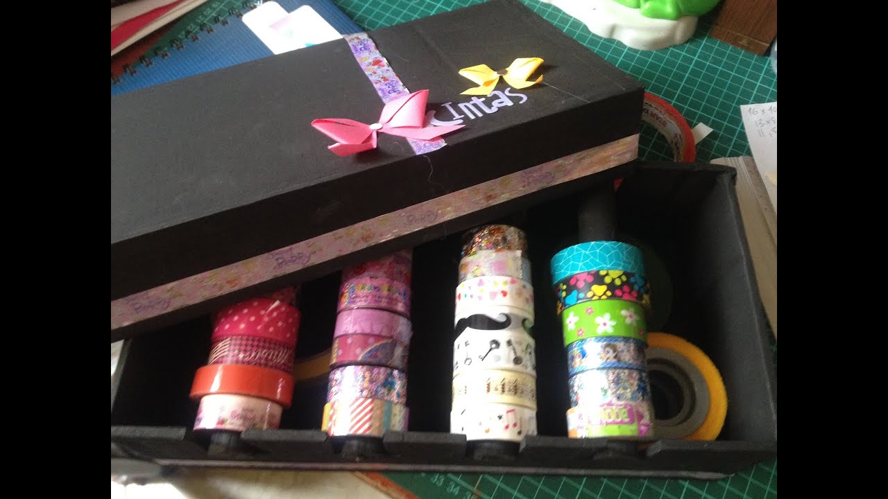 Caja organizadora de cintas con carton reciclado / mueble facil DIY manualidades con papel corrugado