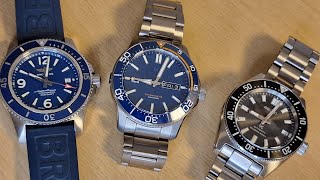 Breitling Superocean, Christopher Ward Elite 1000,Seiko Prospex