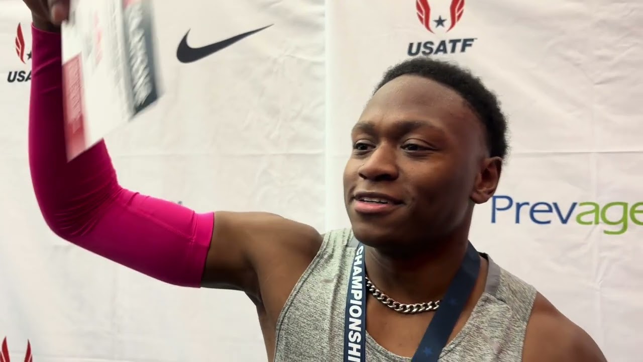 Cameron Murray Reacts to 2nd Place in 60mH at USA Indoor Championships