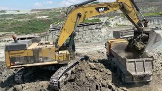 Caterpillar 365C Excavator Loading Mercedes & MAN Trucks  Operator Petros Kirkos