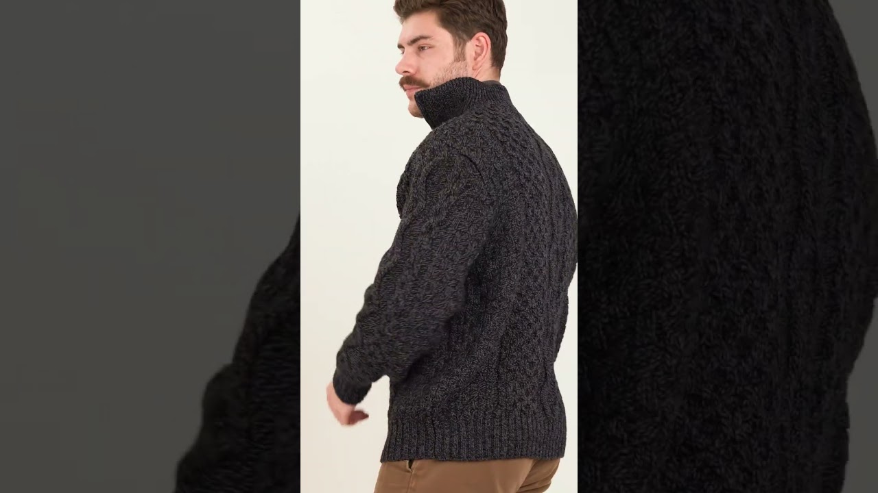 MM902-111 Mens Half Zip Aran Troyer Sweater | ShamrockGift.com