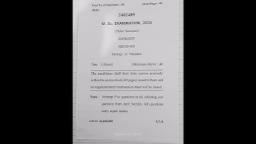 Biology of parasites (MZOO-305) SPU Mandi H.P. ( Third Sem. ) Question Paper 2024