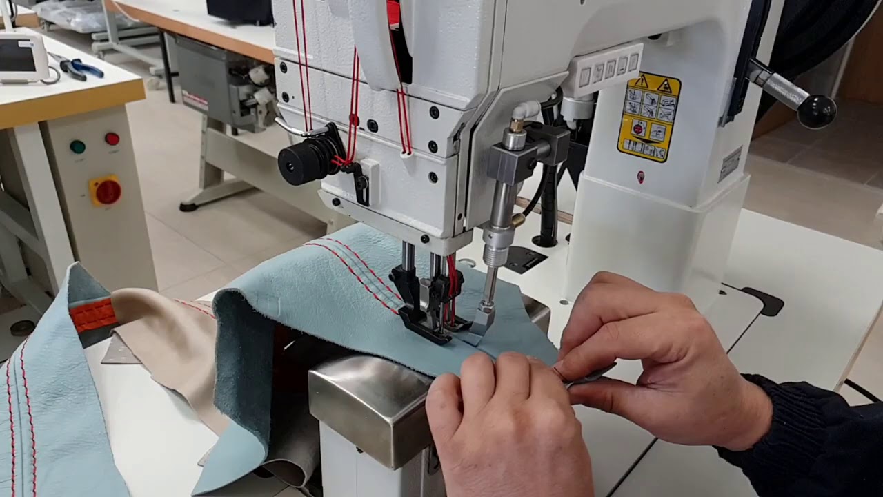 Post bed, double needle for leather sofa upholstery stitches