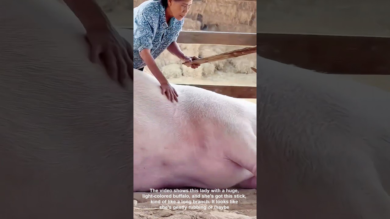 Lady Helps Buffalo Get Rid Pesky Bugs With Stick
