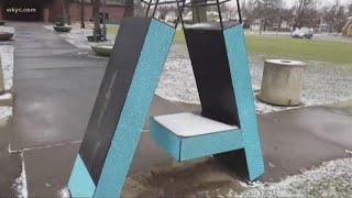 Art x Love installs A-shaped benches throughout Akron