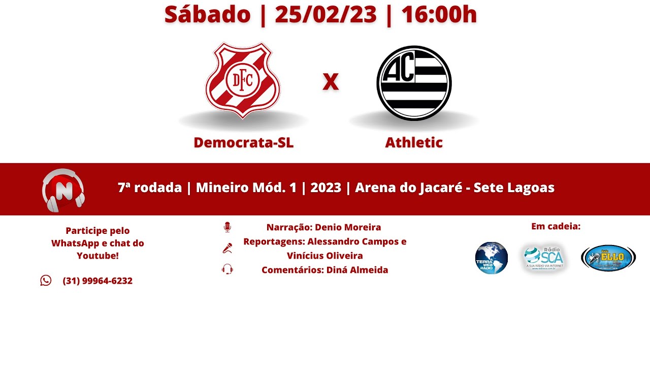 Ao vivo DemocrataSL x Athletic Campeonato Mineiro 7ª rodada YouTube