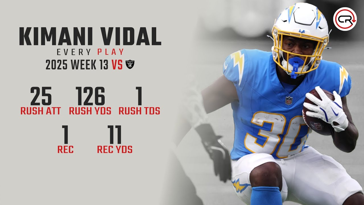 Kimani Vidal Week 13 Highlights | Every Run, Target, and Catch vs Raiders