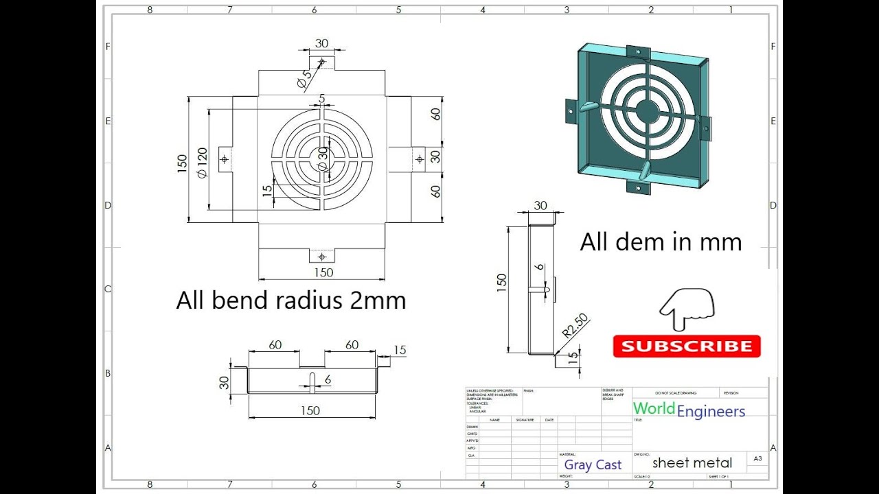 Solidworks sheet metal tutorial |Base flange,Edge Flange,Miter Flange,Gusset,Welding| #39