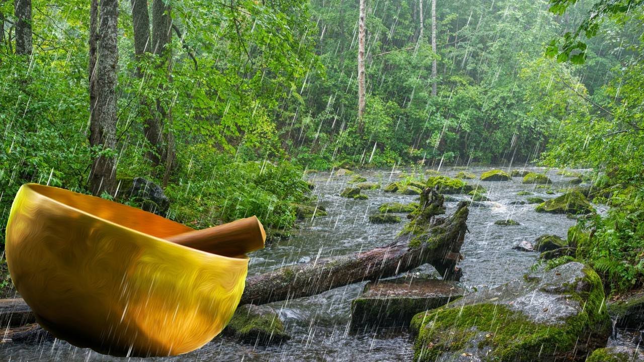 Tibetan Bowls & Rain in Woods • Calming Ethereal Music for Deep Sleep ...