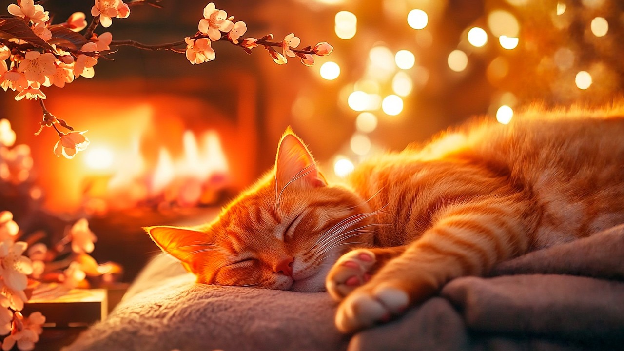 Уютный камин и кошачье мурлыканье 🔥 Звуки, способствующие глубокому сну