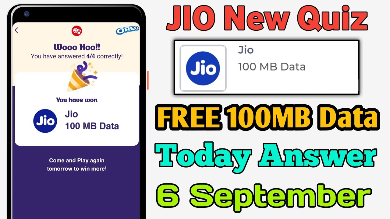 Jio Dessert Corner Quiz Answers 6 September Today Win Daily FREE Data 100mb Oreo Tang Cadbury Game