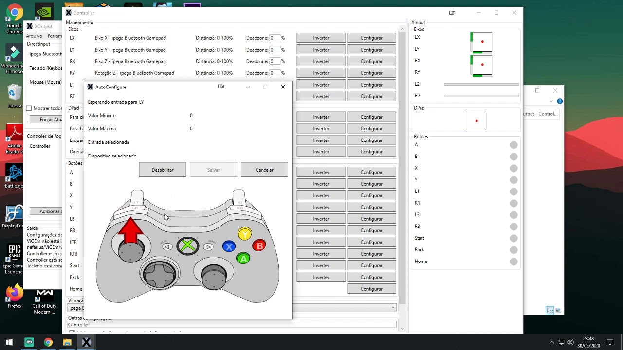 X Output Tutorial Como Configurar Qualquer Controle Genérico no WIN 10 (USB ou BT ...
