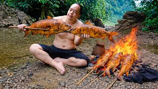 Duong Shockingly Harvests Giant Fish With Spear Gun  Cooking A Massive Feast By The Wild Stream