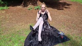 Emma Kroos Trailer Black Flora Dress Nylon White Hose Tights Black Heels Review