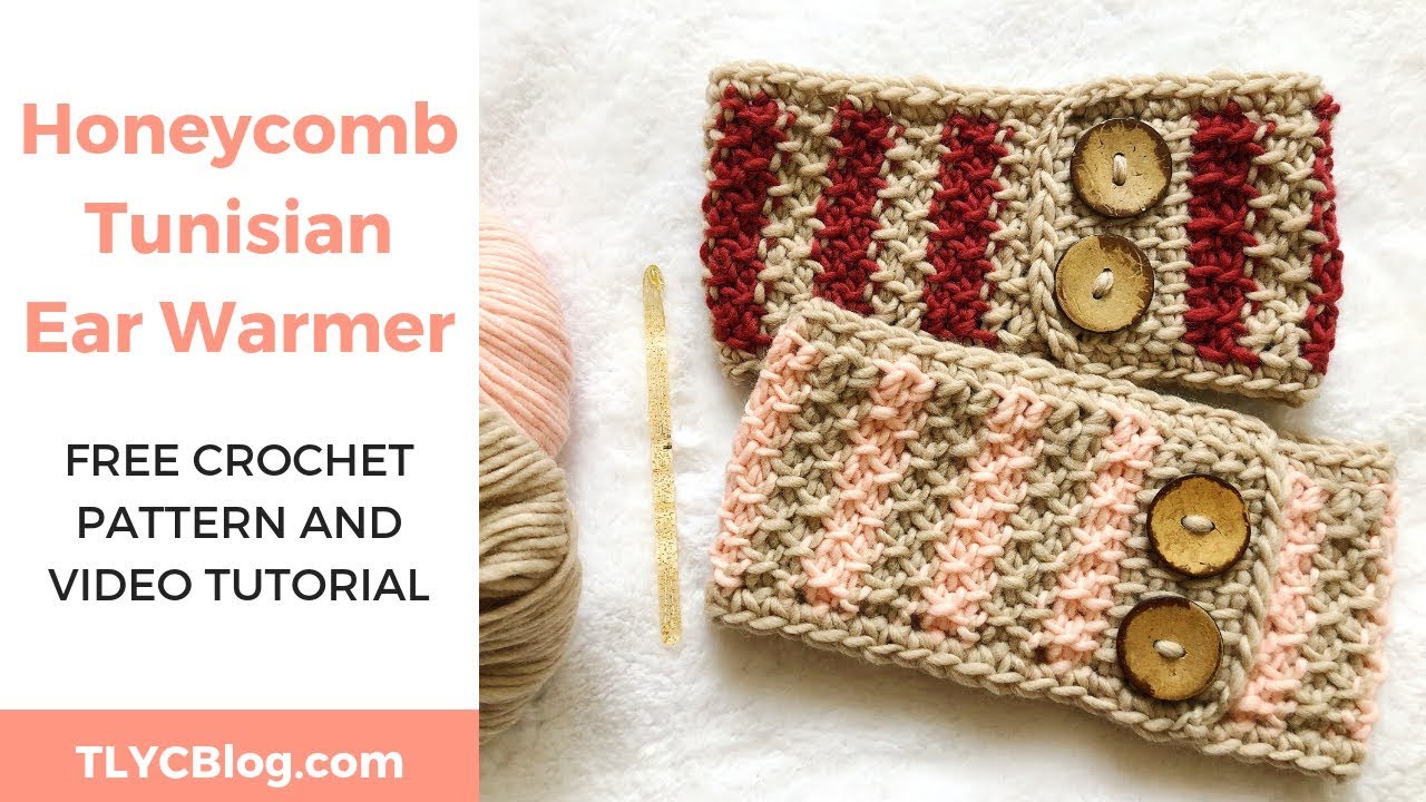 Honeycomb Tunisian Ear Warmer *FREE TUNISIAN CROCHET MESSY BUN HEADBAND W/ STEP-BY-STEP TUTORIAL