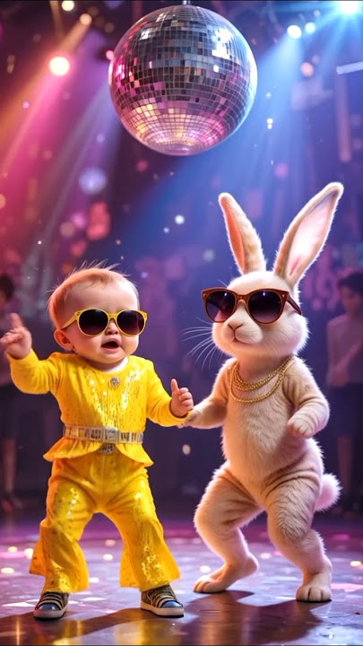 😍 little Baby Disco Dancing With Rabbit 😻 |WhatsApp status🎉❤️| #rabbit #animaldance #fun #discodance
