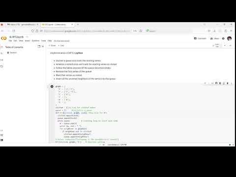 Implementation of bfs algorithm in python using colab by Prof  K Gomathi AP/CSE