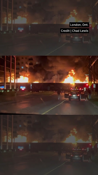 Train on fire barrels through downtown London, Ont.