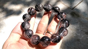 Vòng thạch anh tóc đen cực nhiều tóc trong vắt size 20ly