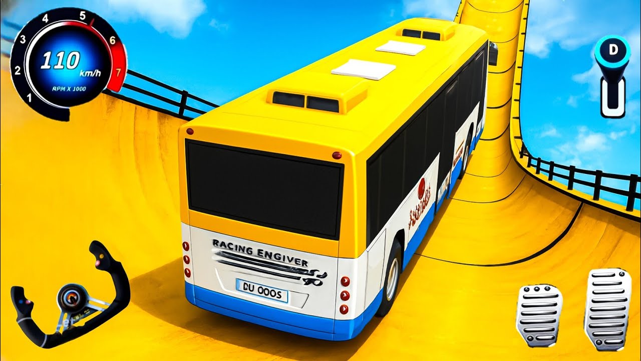Mega Ramp Bus Car Racing Stunt Gameplay