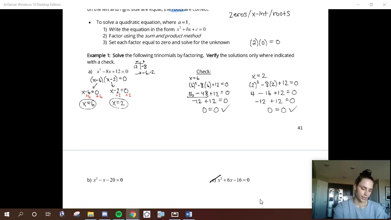 Math 20-2 Quadratics - Lesson 5 - Solving Quadratic Equations by ...