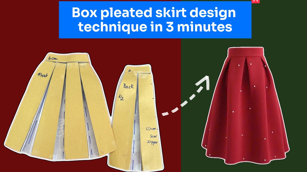 ✂️👗How to design a box pleated skirt (Box Pleated Skirt) in 3 minutes.