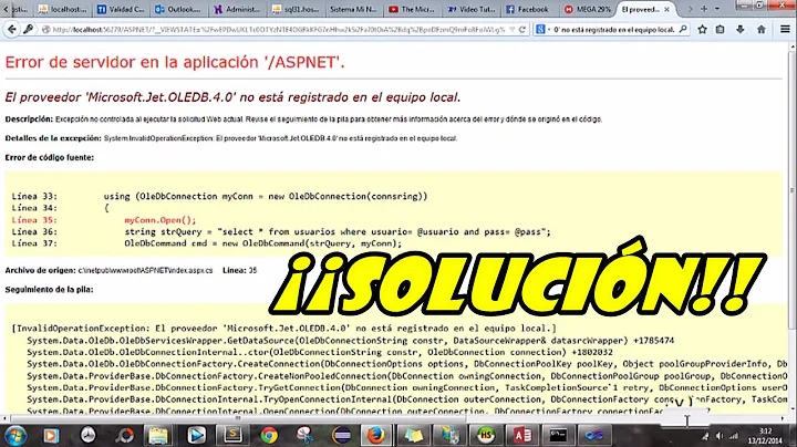 SOLUCIÓN | Microsoft.Jet.OLEDB.4.0/12.0 | System.Data.OleDb.OleDbException | IIS7 VB2010