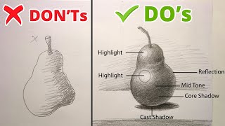 Donts & Dos How To Draw Realistic 3D Pear Fruit Drawing Easy Step By Step For Beginners.