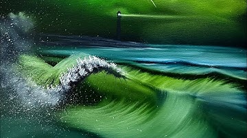 #HowToPaint a #LightHouse & #Waves - Beginner Seascape Tutorial on Black Canvas by #PaintWithJosh
