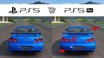 PS5 vs PS5 Pro - Gran Turismo 7 Nissan GT-R R34 - Ray Tracing, PSSR Side by Side Comparison