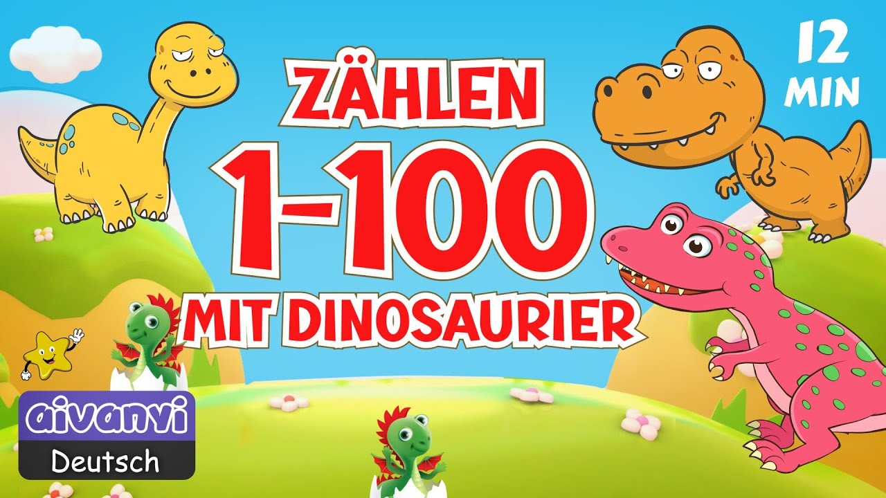 Zählen bis 100 🦕 Kinder lernen die Zahlen von 1 bis 100 mit Dinosaurier 🦕 Learn German Numbers