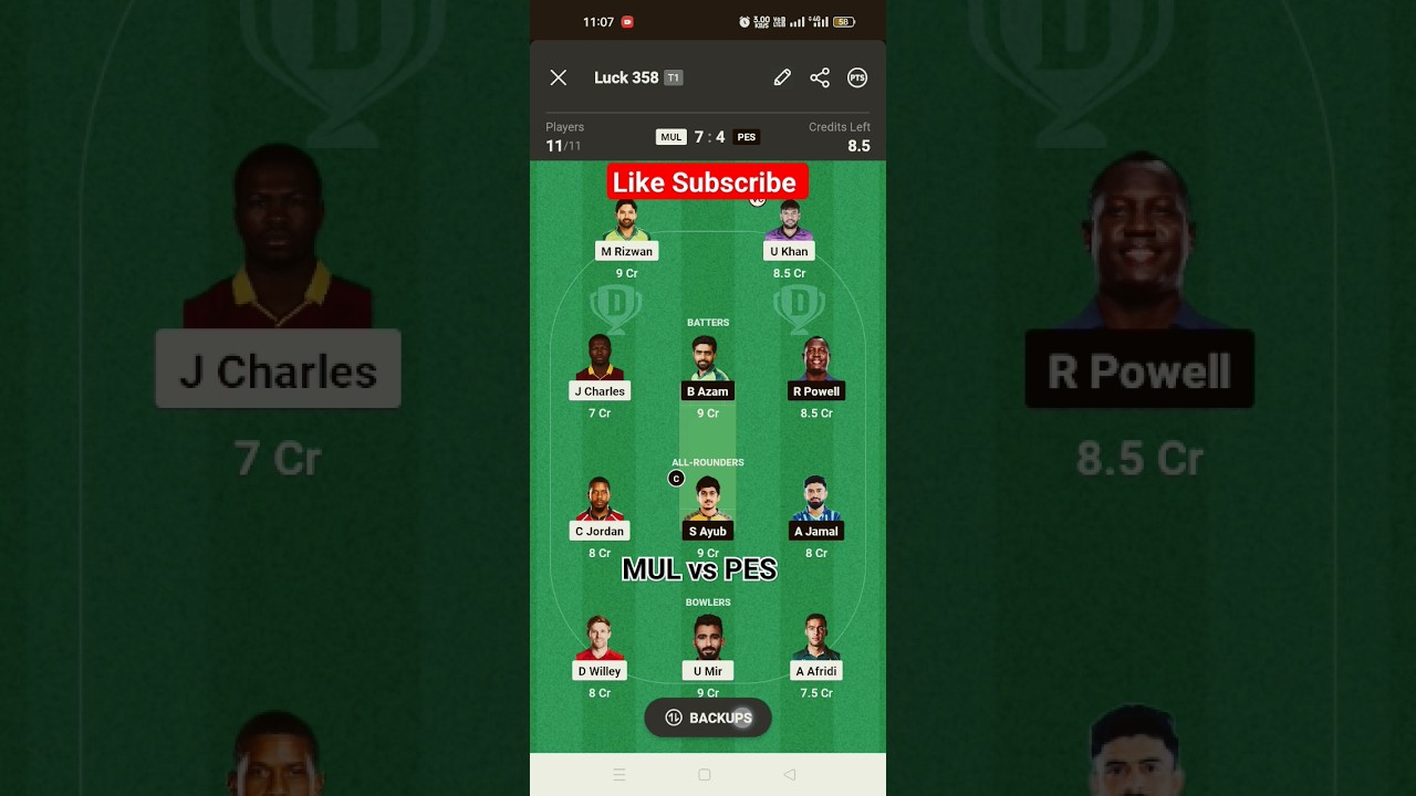 MUL vs PES Dream11Prediction|MUL vs PES Dream11|MUL vs PES Dream11Team|Super League T20 Qualifier 1