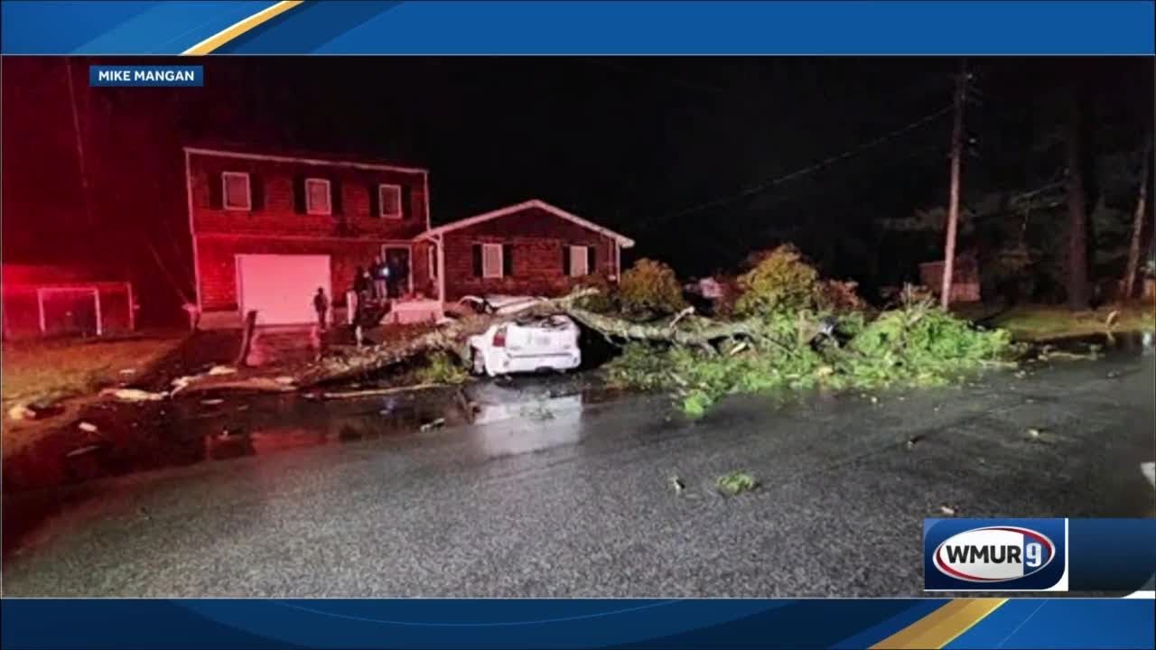 Gusty winds topple trees, knock out power in NH - YouTube