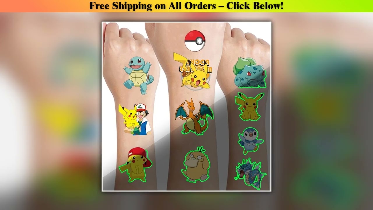 Pokemon Luminous Tattoos for Kids Pikachu Styles Temporary Tattoos Stickers Boys Girls Glow Party S