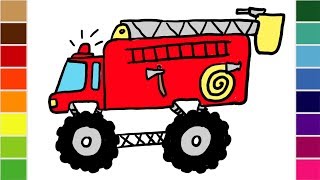 How To Draw And Color A Monster Fire Truck Art For Kids How To Colour