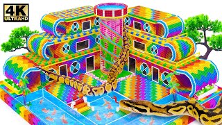 Magnetic Challenge - Build A Double Villa With Colored Swimming Pool And Underground Aquarium